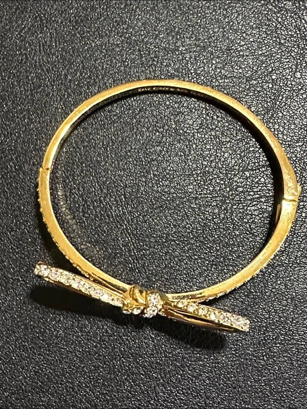Kate Spade New York Skinny Mini Pave’ Gold Plate Bow Hinged Bangle Bracelet